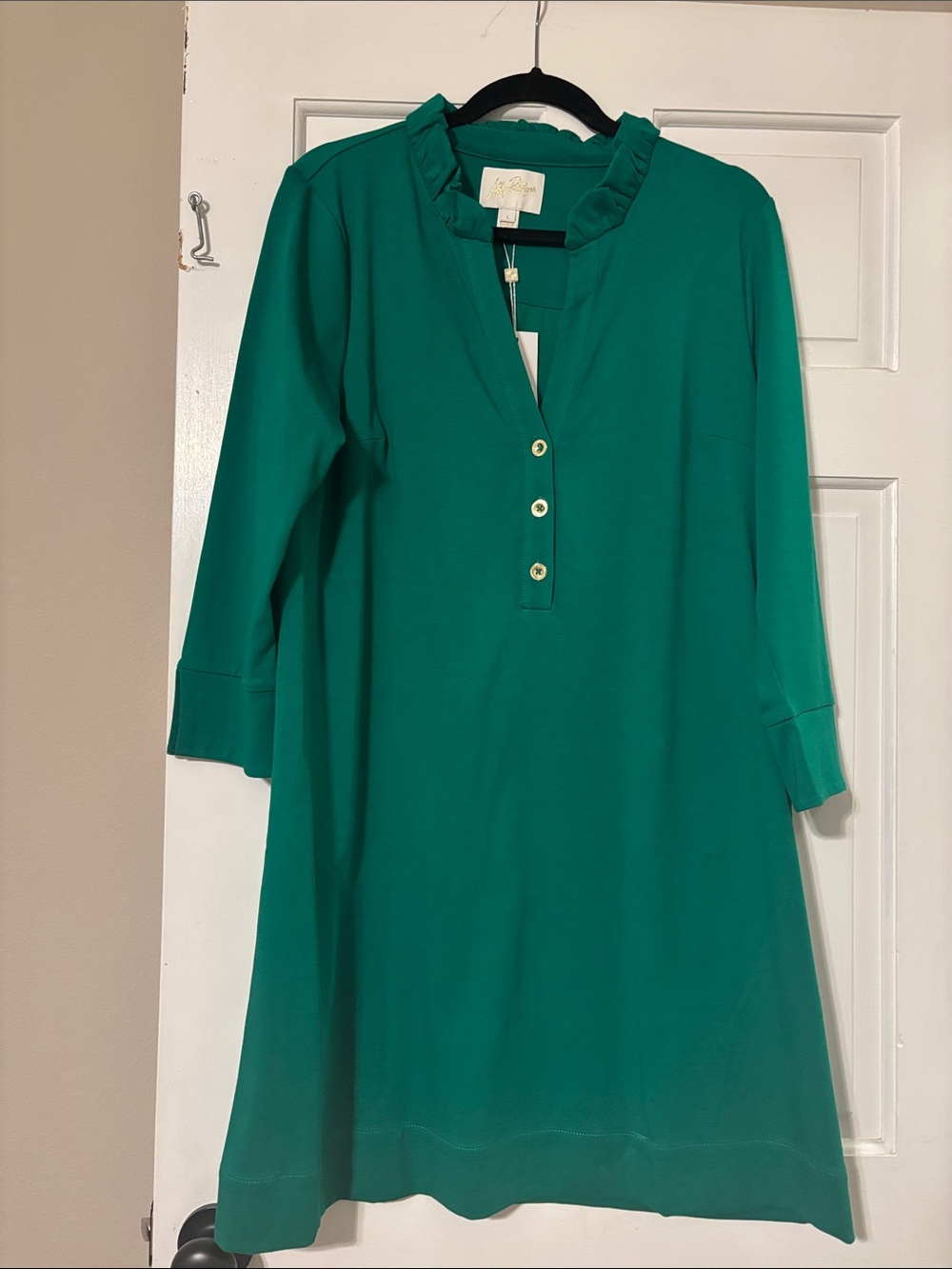 BNWT!! Lilly Pulitzer Emerald Green Ruffle-Neck Shift Dress